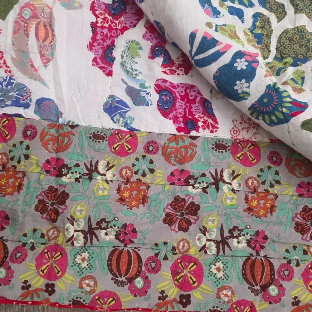 Anthropologie Inspired Floral Multicolored Boho Quilt Twin Blanket Reversible